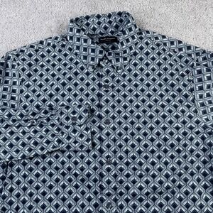 Club Monaco Shirt Mens Small Blue Grey Geometric‎ Slim Fit Button Up Pocket